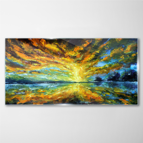Tableau sur verre Nuages dorés sur une eau calme