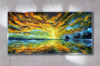 Tableau sur verre Nuages dorés sur une eau calme