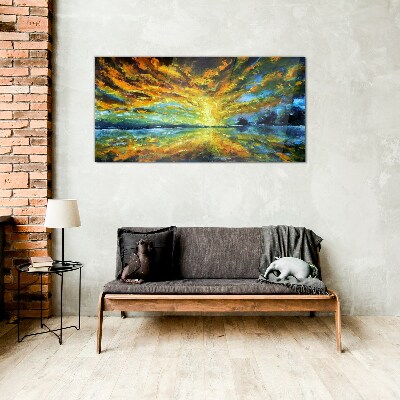 Tableau sur verre Nuages dorés sur une eau calme