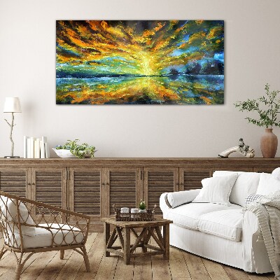 Tableau sur verre Nuages dorés sur une eau calme