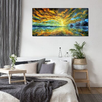 Tableau sur verre Nuages dorés sur une eau calme