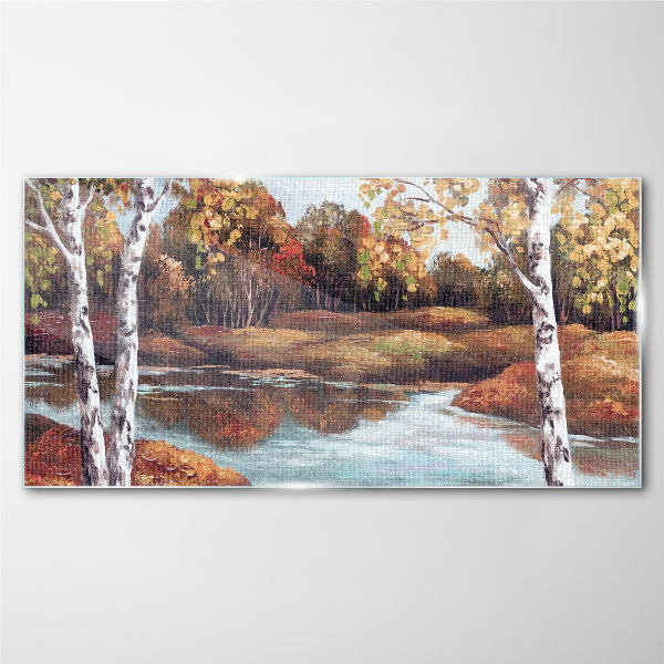 Tableau imprimé sur verre Paysage d'automne au bord de la rivière