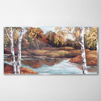 Tableau imprimé sur verre Paysage d'automne au bord de la rivière