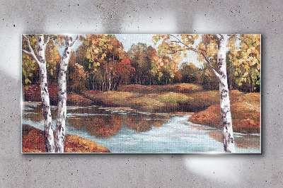 Tableau imprimé sur verre Paysage d'automne au bord de la rivière