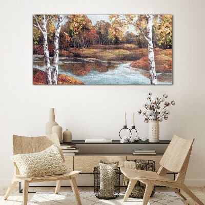 Tableau imprimé sur verre Paysage d'automne au bord de la rivière