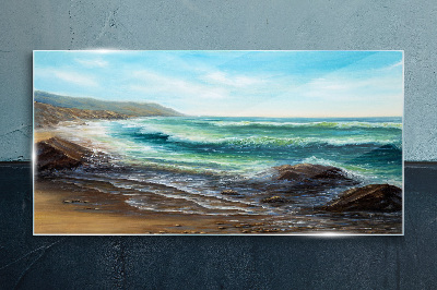 Tableau imprimé sur verre Vagues calmes sur le bord de mer