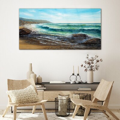 Tableau imprimé sur verre Vagues calmes sur le bord de mer
