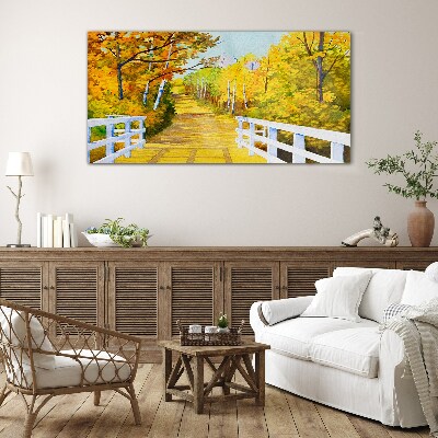 Tableau verre imprimé Chemin doré dans la forêt d'automne