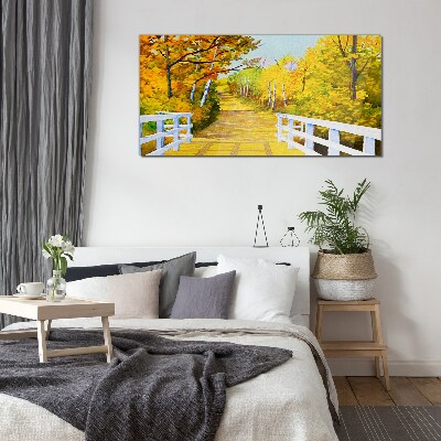 Tableau verre imprimé Chemin doré dans la forêt d'automne