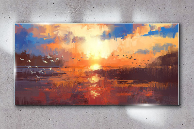 Tableau photo sur verre Coucher de soleil sur un lac calme