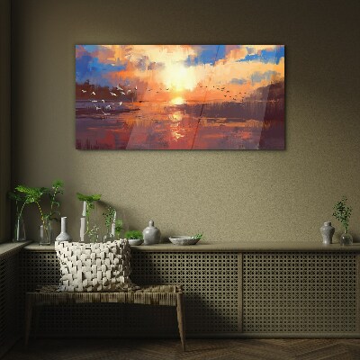 Tableau photo sur verre Coucher de soleil sur un lac calme