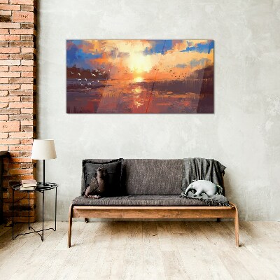 Tableau photo sur verre Coucher de soleil sur un lac calme