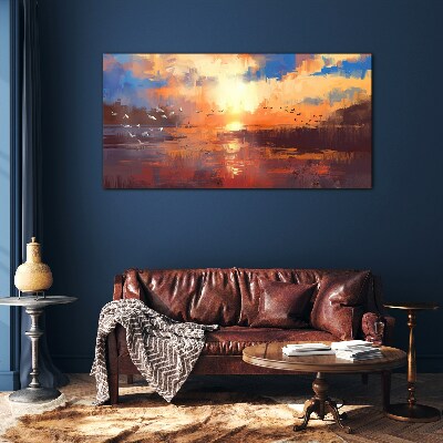 Tableau photo sur verre Coucher de soleil sur un lac calme