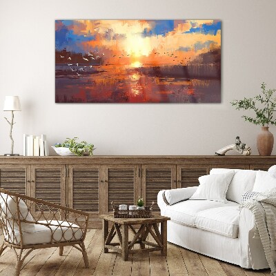 Tableau photo sur verre Coucher de soleil sur un lac calme
