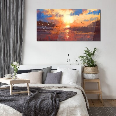 Tableau photo sur verre Coucher de soleil sur un lac calme