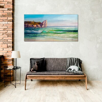 Tableau sur verre Une vague en vert et bleu