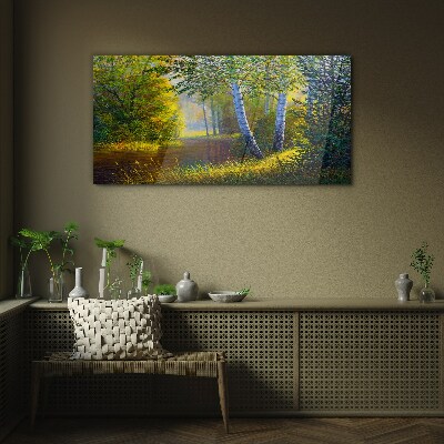 Tableau imprimé sur verre Lumière dorée sur la rive du fleuve