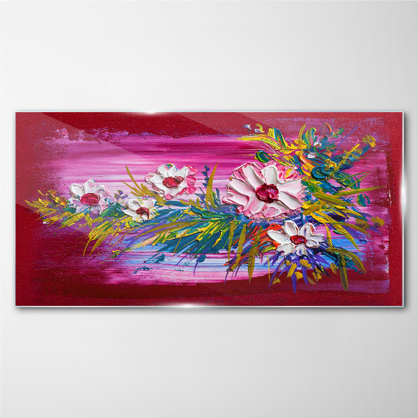 Tableau verre imprimé Fleurs sur fond rose