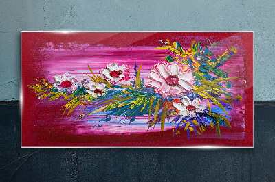 Tableau verre imprimé Fleurs sur fond rose