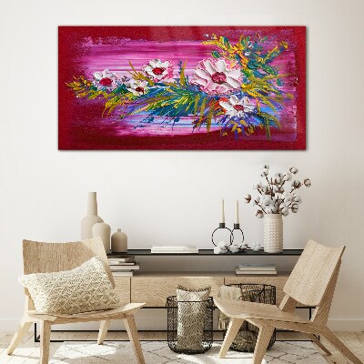 Tableau verre imprimé Fleurs sur fond rose