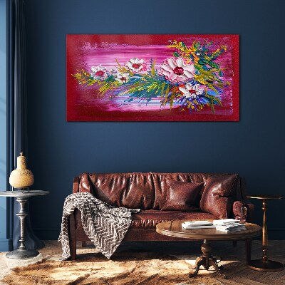 Tableau verre imprimé Fleurs sur fond rose