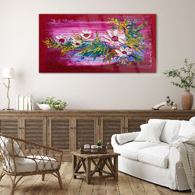 Tableau verre imprimé Fleurs sur fond rose
