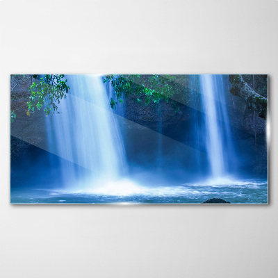 Tableau imprimé sur verre Cascade dans le bleu