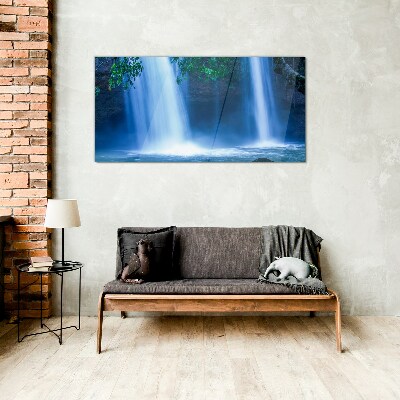 Tableau imprimé sur verre Cascade dans le bleu