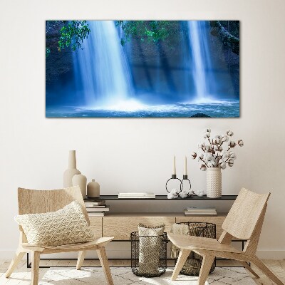 Tableau imprimé sur verre Cascade dans le bleu