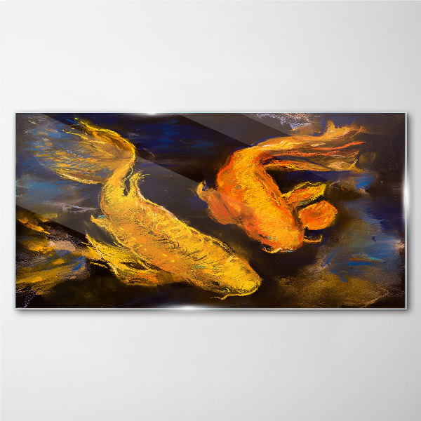 Tableau verre imprimé Poisson doré dans une danse aquatique