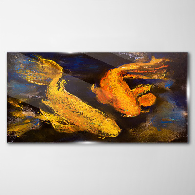 Tableau verre imprimé Poisson doré dans une danse aquatique