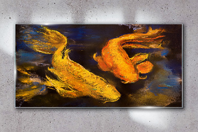 Tableau verre imprimé Poisson doré dans une danse aquatique