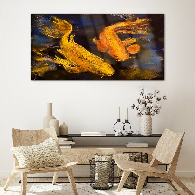 Tableau verre imprimé Poisson doré dans une danse aquatique