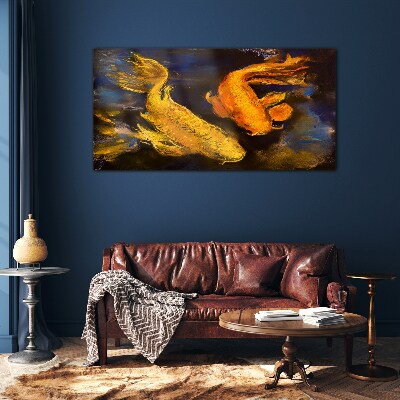 Tableau verre imprimé Poisson doré dans une danse aquatique