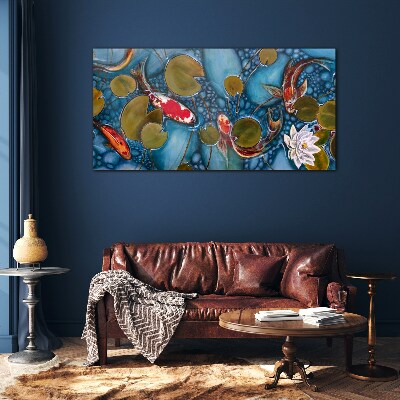 Tableau verre imprimé Koi parmi les nénuphars