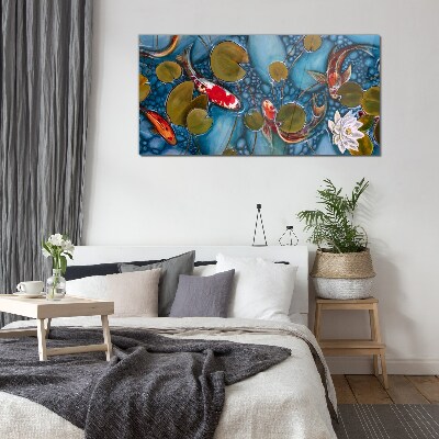 Tableau verre imprimé Koi parmi les nénuphars