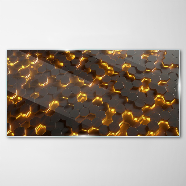 Tableau en verre Hexagones dorés en mouvement