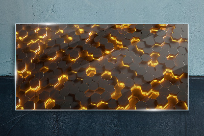 Tableau en verre Hexagones dorés en mouvement