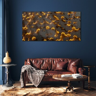 Tableau en verre Hexagones dorés en mouvement