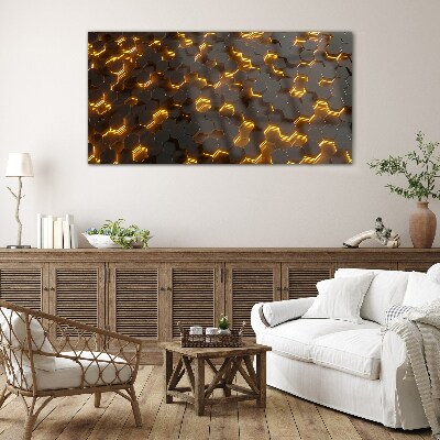 Tableau en verre Hexagones dorés en mouvement