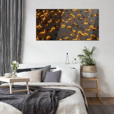Tableau en verre Hexagones dorés en mouvement