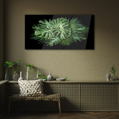 Tableau sur verre Vert tropical sur fond noir