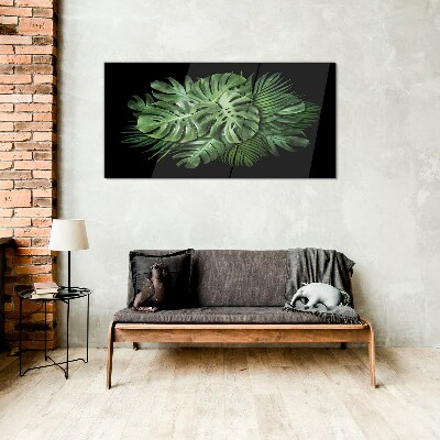 Tableau sur verre Vert tropical sur fond noir