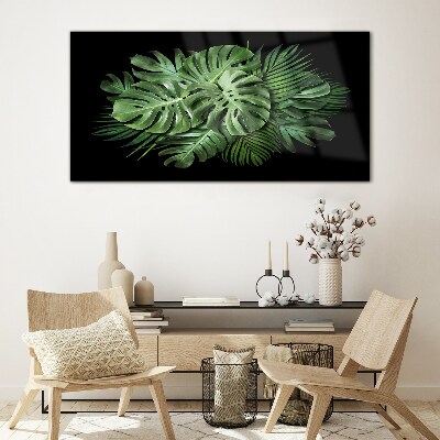 Tableau sur verre Vert tropical sur fond noir