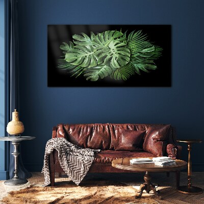 Tableau sur verre Vert tropical sur fond noir