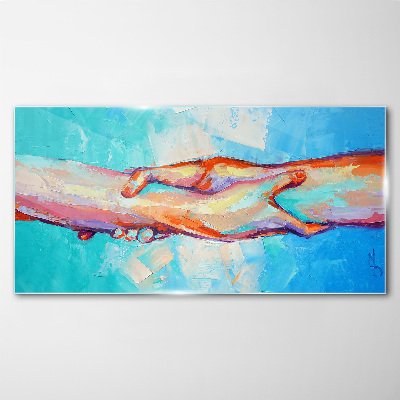 Tableau imprimé sur verre Unir les mains en couleur