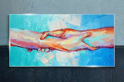Tableau imprimé sur verre Unir les mains en couleur