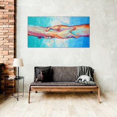 Tableau imprimé sur verre Unir les mains en couleur