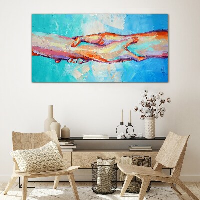 Tableau imprimé sur verre Unir les mains en couleur