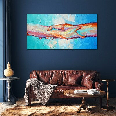 Tableau imprimé sur verre Unir les mains en couleur